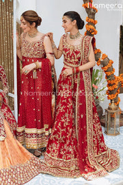 Net Pakistani Bridal Traditional Pishwas in Red