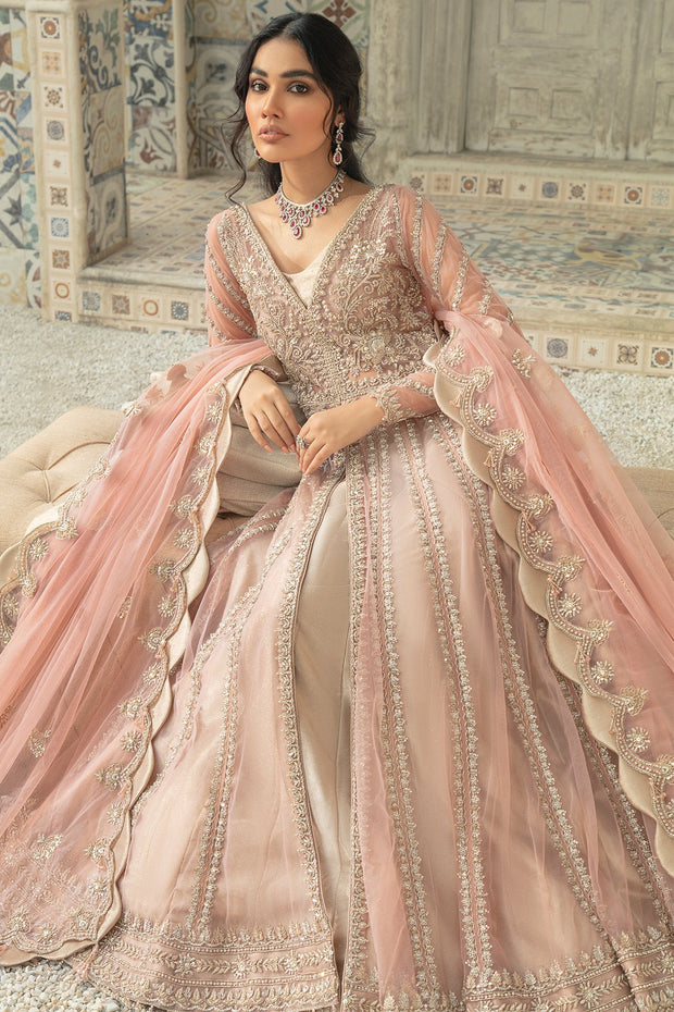 Net Pink Pakistani Bridal Pishwas with Lehenga Dress