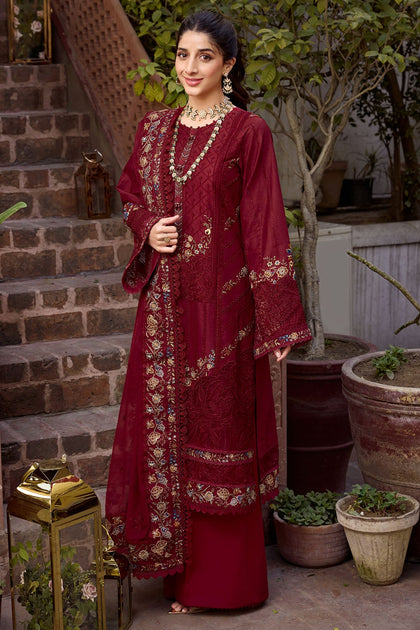 Shop Maroon Pakistani Kameez Trousers Eid Dress 2023 – Nameera by Farooq