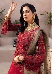 New Pakistani Red Embroidered Lehenga with Kurti Wedding Party Dress 2023