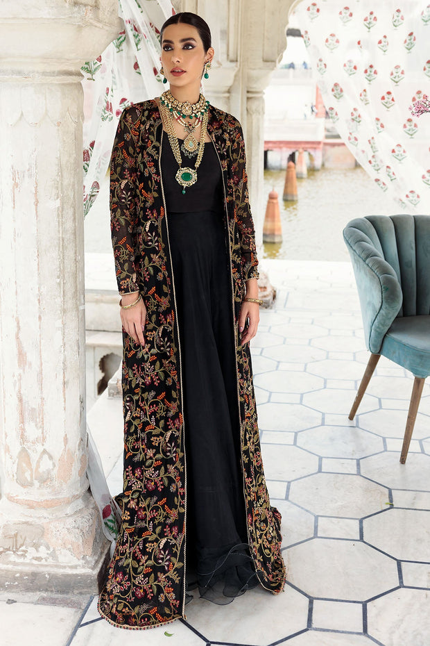 New Pakistani Traditional Embroidered Black Gown with Dupatta