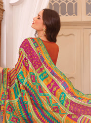 Orange Salwar Kameez Pakistani Eid Dress in Chiffon Fabric