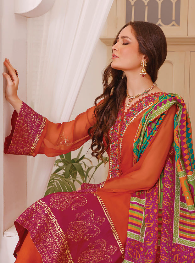Orange Salwar Kameez Pakistani Eid Dress in Chiffon Online