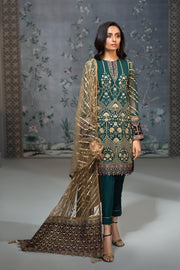 Pakistan Designer Chiffon Dress in Dark Green Front Look