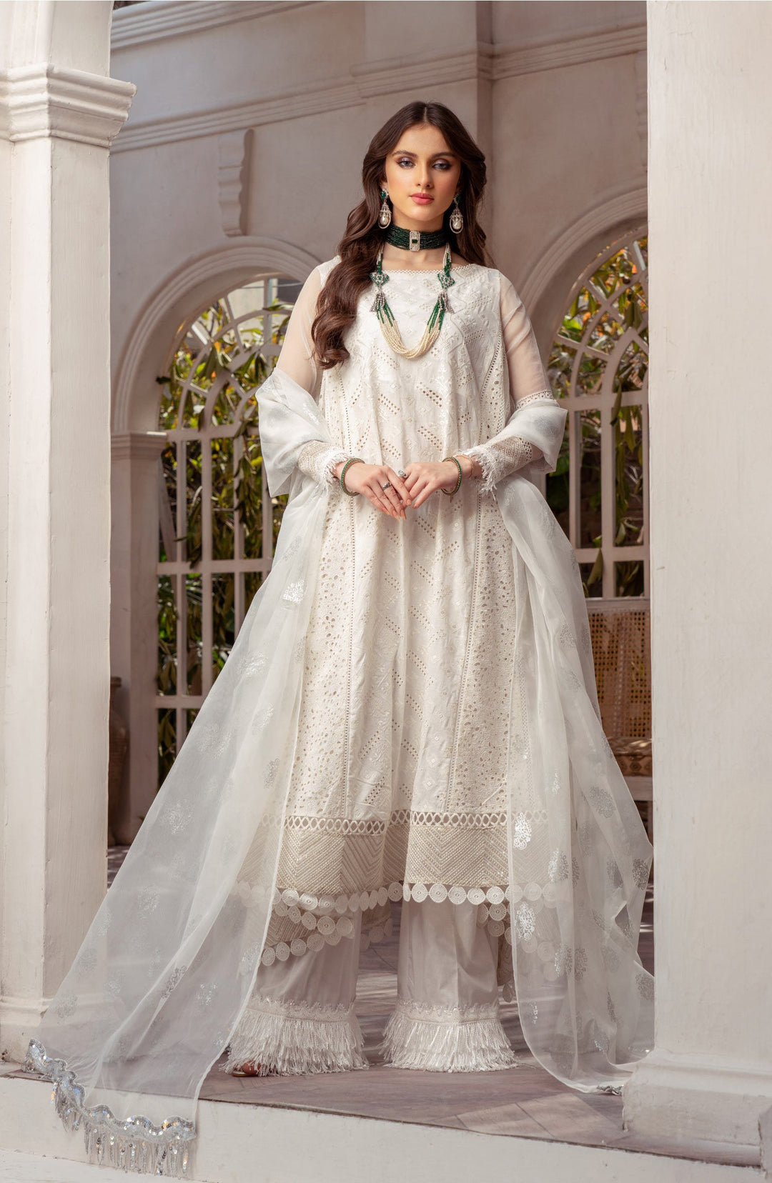 Pakistani A Line Kameez with Trousers and Dupatta Dress Online Nameera by Farooq