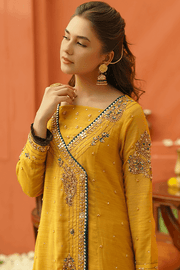 Pakistani Angrakha Style Frock in Ochre Yellow Latest