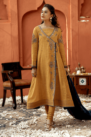 Pakistani Angrakha Style Frock in Ochre Yellow