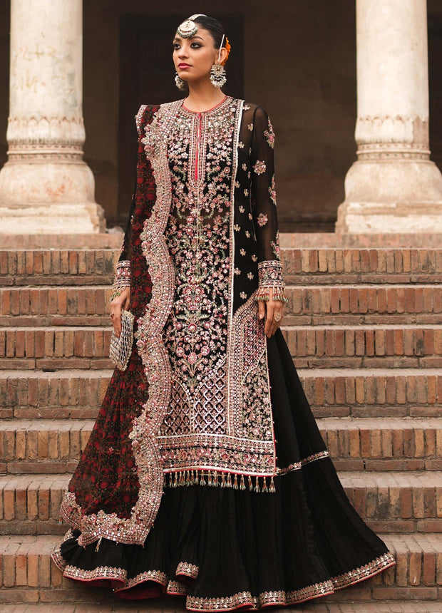 Pakistani Black Dress in Sharara Kameez Dupatta Style