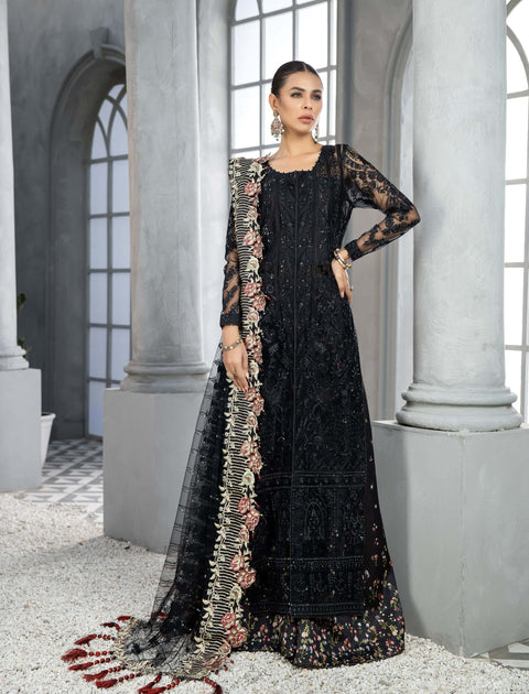 Pakistani Black Dress in Wedding Sharara Kameez Style – Nameera by Farooq