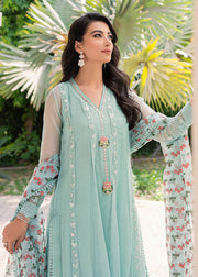 Pakistani Blue Net Organza Kameez Sharara Suit