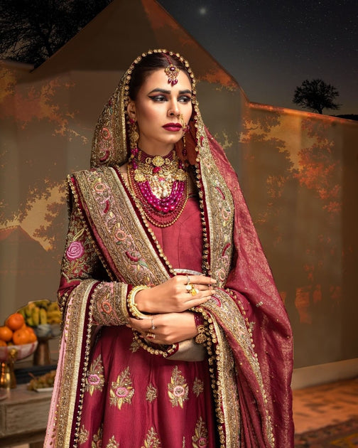 Latest Maroon Pakistani Bridal Dress in Lehenga Choli Style – Nameera ...