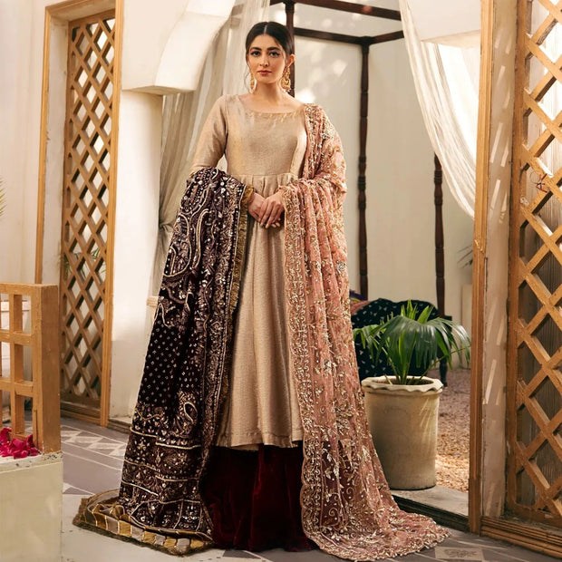 Pakistani Bridal Frock with Lehenga and Dupatta Dress