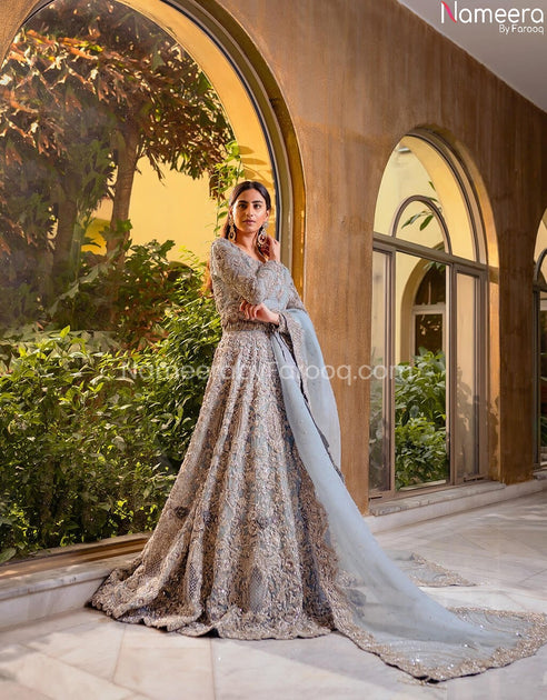 Pakistani Bridal Ghagra Choli in Sky Blue Color Online 2021 – Nameera ...