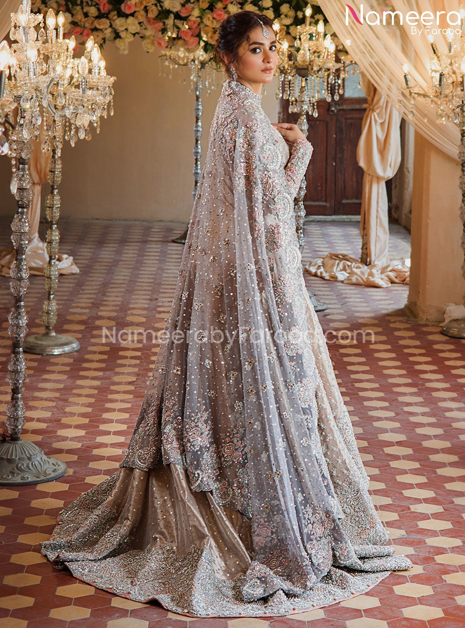 Pakistani Bridal Gown with Sharara Dress in Brocade Fabric – Nameera by ...