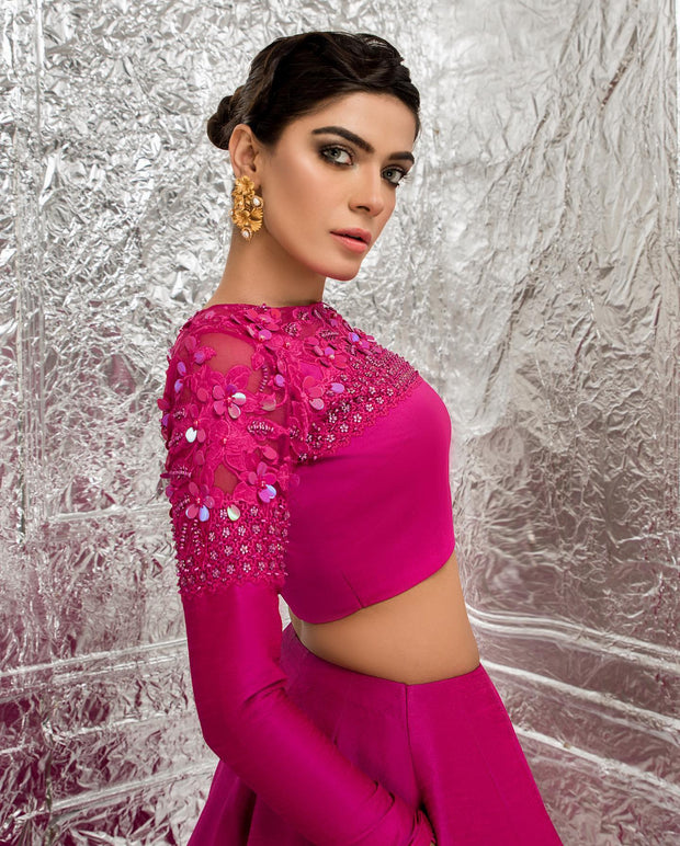 Pakistani Bridal Hot Pink Lehenga Choli Dupatta Dress Online