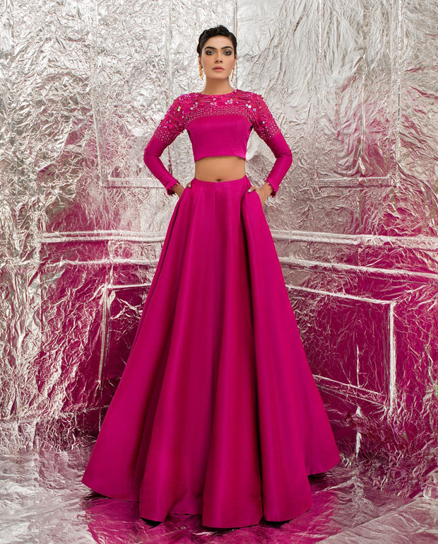 Pakistani Bridal Hot Pink Lehenga Choli Dupatta Dress