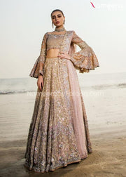 Pakistani Bridal Lehenga Choli in Silver Pink