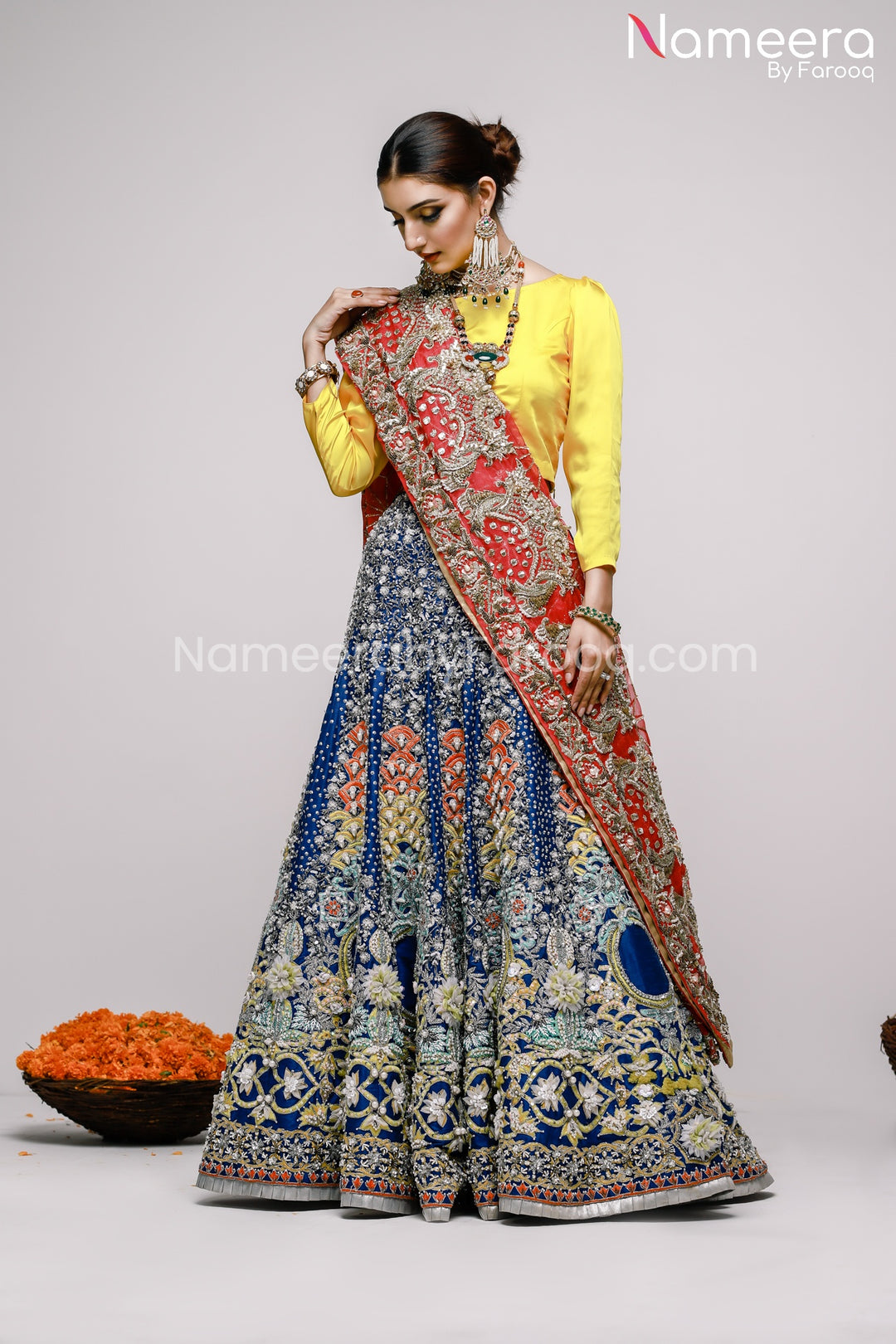 Latest Pakistani Mehndi Lehenga for Bridal with price Nameera by Farooq