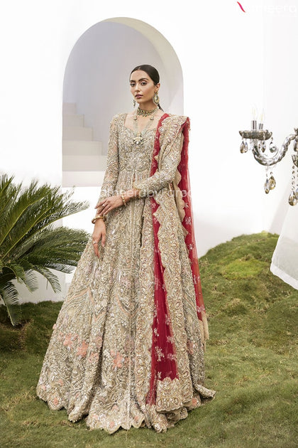 Pakistani Bridal Lehenga in Long Front Open Gown for Barat – Nameera by ...