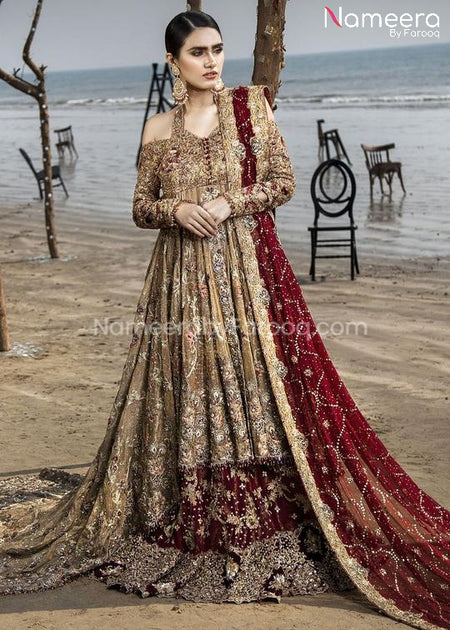 Latest Pakistani Bridal Red Lehenga with Long Tail Frock – Nameera by ...