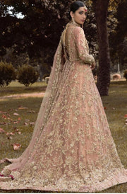 Pakistani Bridal Long Maxi Outfit in Peach Color Backside