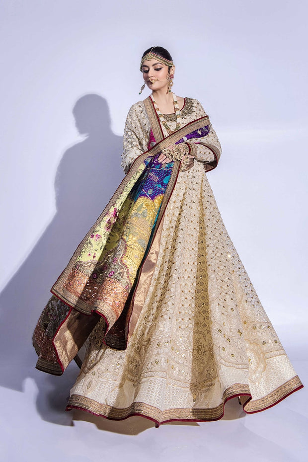 Royal Pakistani Bridal Pishwas Frock With Dupatta Dress Nameera By Farooq 4694