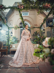 Pakistani Bridal Pishwas Lehenga Dress in Peach