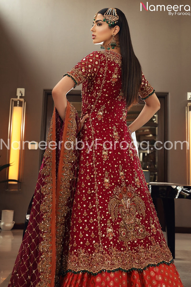 Pakistani Bridal Red Dress with Embroidered Gown Online – Nameera by Farooq