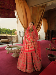 Pakistani Bridal Red Lehenga Choli Dupatta in Raw Silk Online