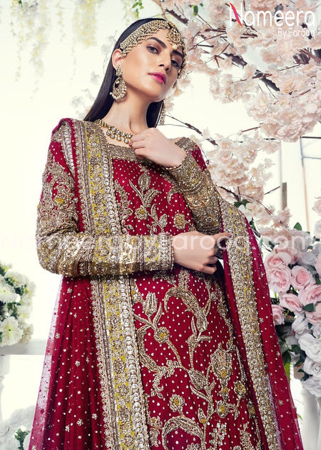 Buy Pakistani Bridal Red Trail Lehenga 2021 Online – Nameera by Farooq