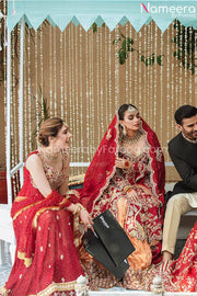 Pakistani Bridal Traditional Pishwas in Red Shade