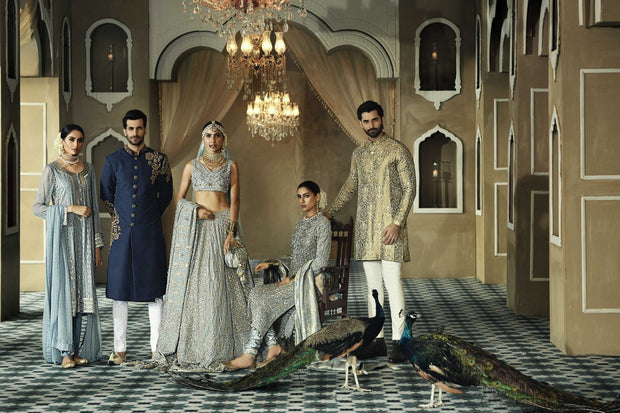 Pakistani Bridal Wear Lehenga Choli in Ice Grey Color