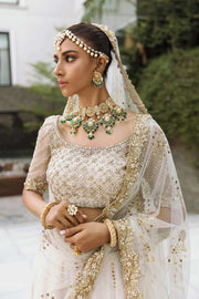 Pakistani Bridal White Gold Lehenga Choli Dupatta Dress Online