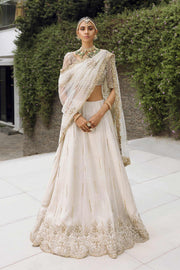 Pakistani Bridal White Gold Lehenga Choli Dupatta Dress