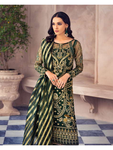 Pakistani Casual Dress for Party in Green Color Online – Nameera by Farooq