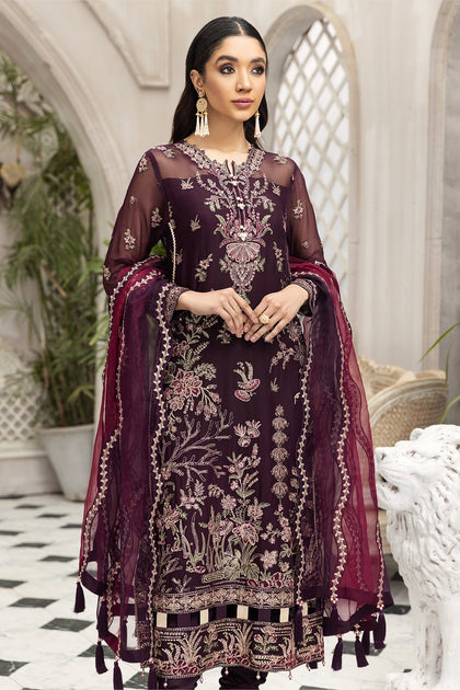 Latest Party Wear Pakistani Chiffon Dress in Plum Shade 2022 – Nameera ...