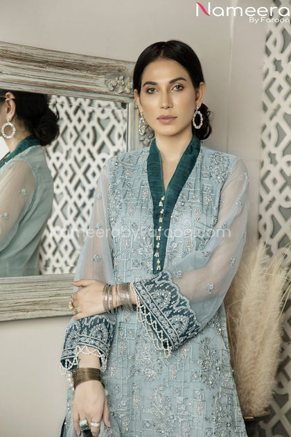 Buy Pakistani Chiffon Shirt Dress with Churidar Pajama – Nameera by Farooq