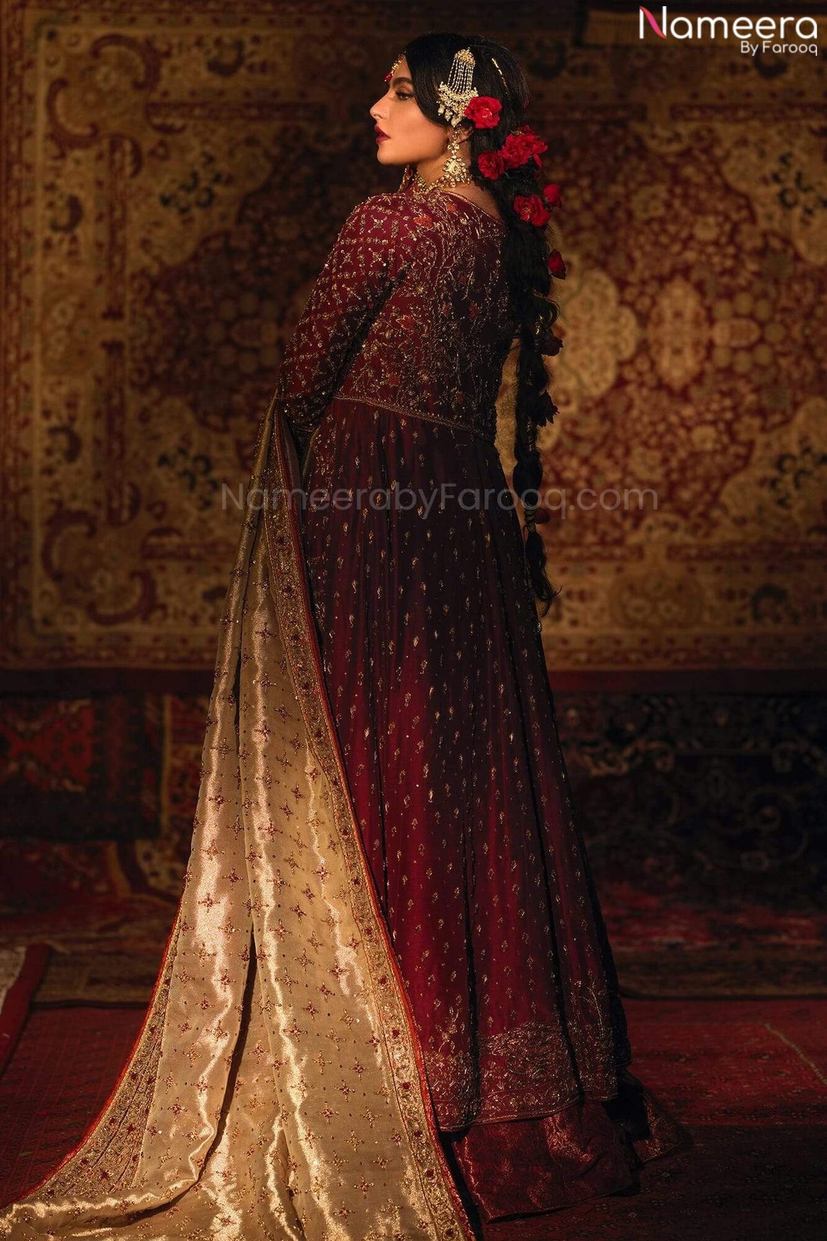 Pakistani Designer Red Bridal Lehenga Gown Dress For Barat Wear Nameera By Farooq 