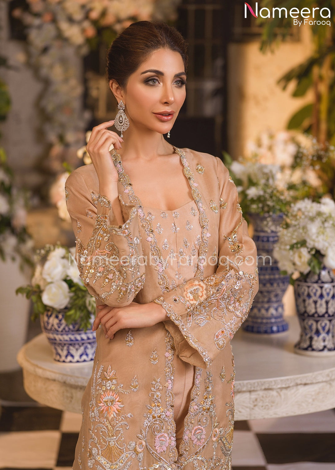 Elegant Bridal Pakistani Long Jacket Dresses Online 2021 Nameera by Farooq