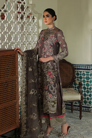 Pakistani Eid Dress in Embroidered Chiffon Kameez Trouser and Net Dupatta Style