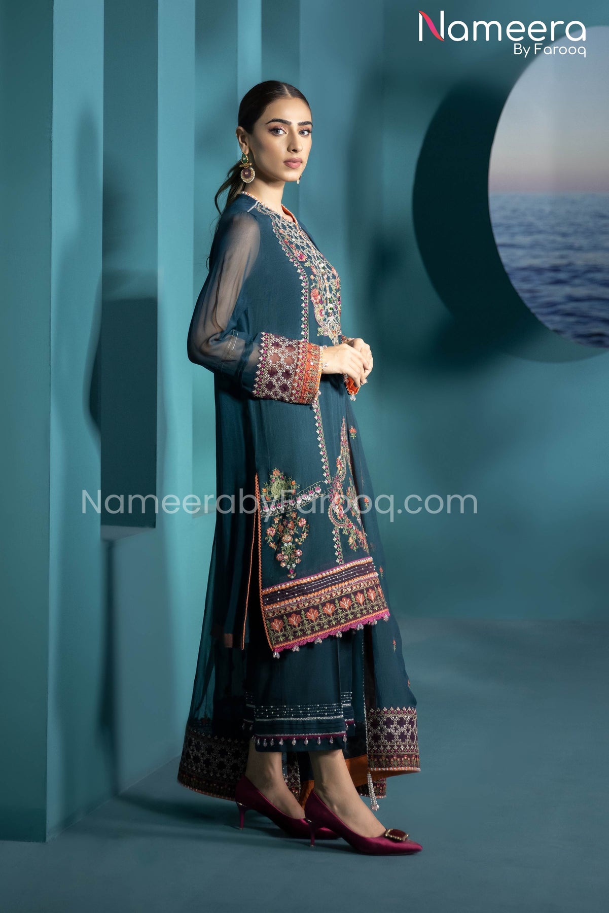 Agha Noor Pakistani Formal Wear in Teal Color Online 2021 – Nameera by ...