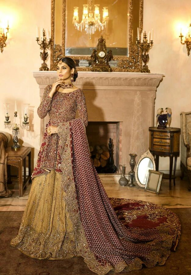 Pakistani Heavy Bridal Lehnga in Maroon Color #N7046