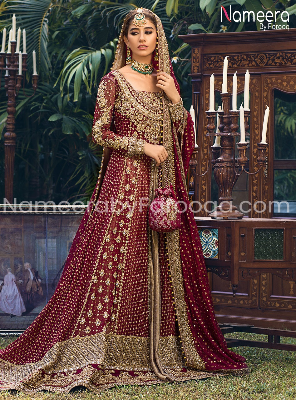 Buy Pakistani Jacquard Lehnga with Frock Online – Nameera by Farooq