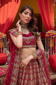 Pakistani Jamawar Bridal Red Lehenga Choli Dress 2022