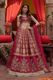 Pakistani Jamawar Bridal Red Lehenga Choli Dress