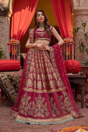 Pakistani Jamawar Bridal Red Lehenga Choli