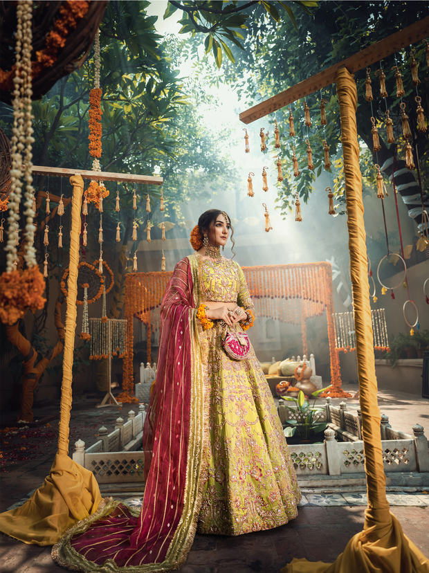 Pakistani Light Green Lehenga Choli Bridal Dress Online