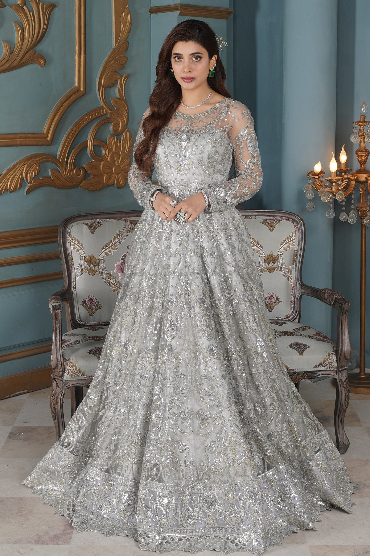 Latest Pakistani Long Gown And Dupatta Dress For Bride Online – Nameera 