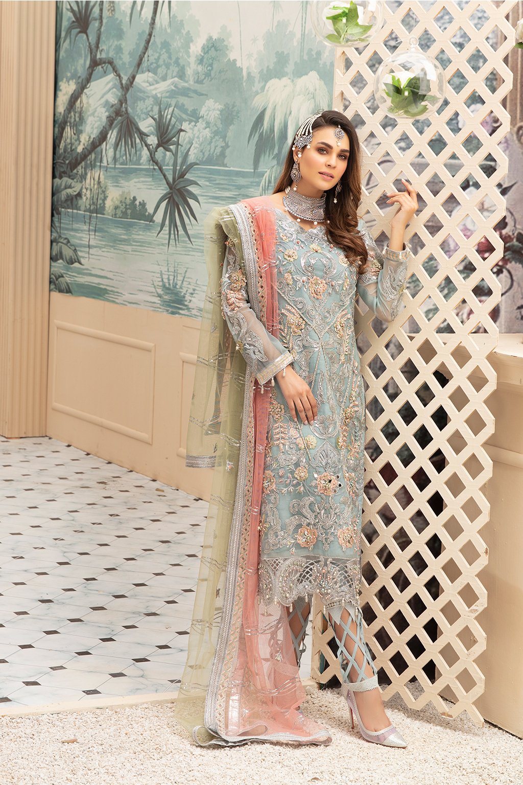 Latest Pakistani Organza Party Dress Turquoise Party Outfit – Nameera ...