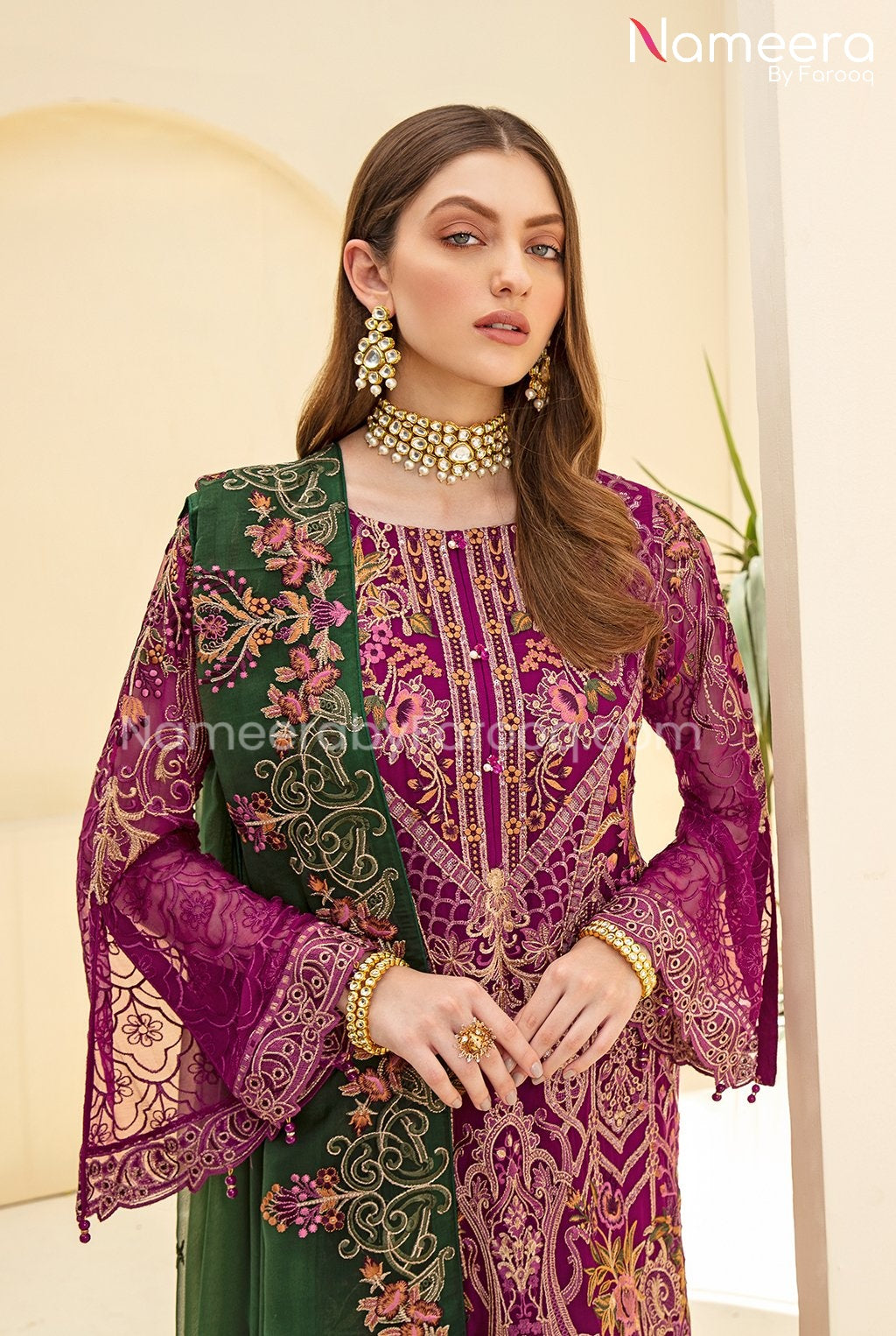 Agha Noor Pakistani Party Dress in Plum Shade PF100